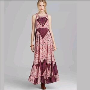 Free People You Made My Day Pink Purple Wildflower Boho Maxi Dress Cut Out Sz 10